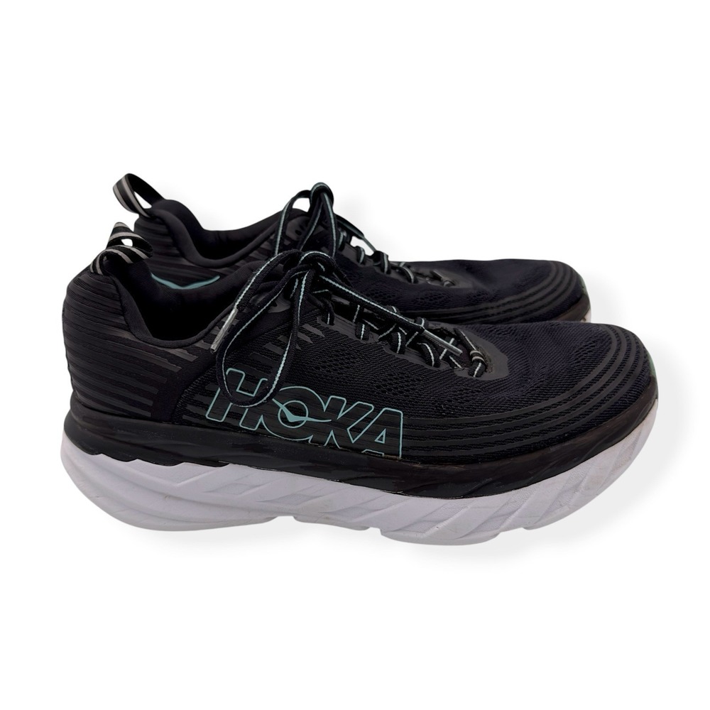 Hoka One One Women's Bondi 6 Shoes Black Aqua Athletic Low Top Sneakers Size 9